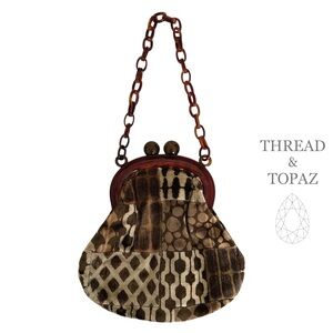 Vintage Kisslock Art Deco Lucite Carpet Patchwork Handbag